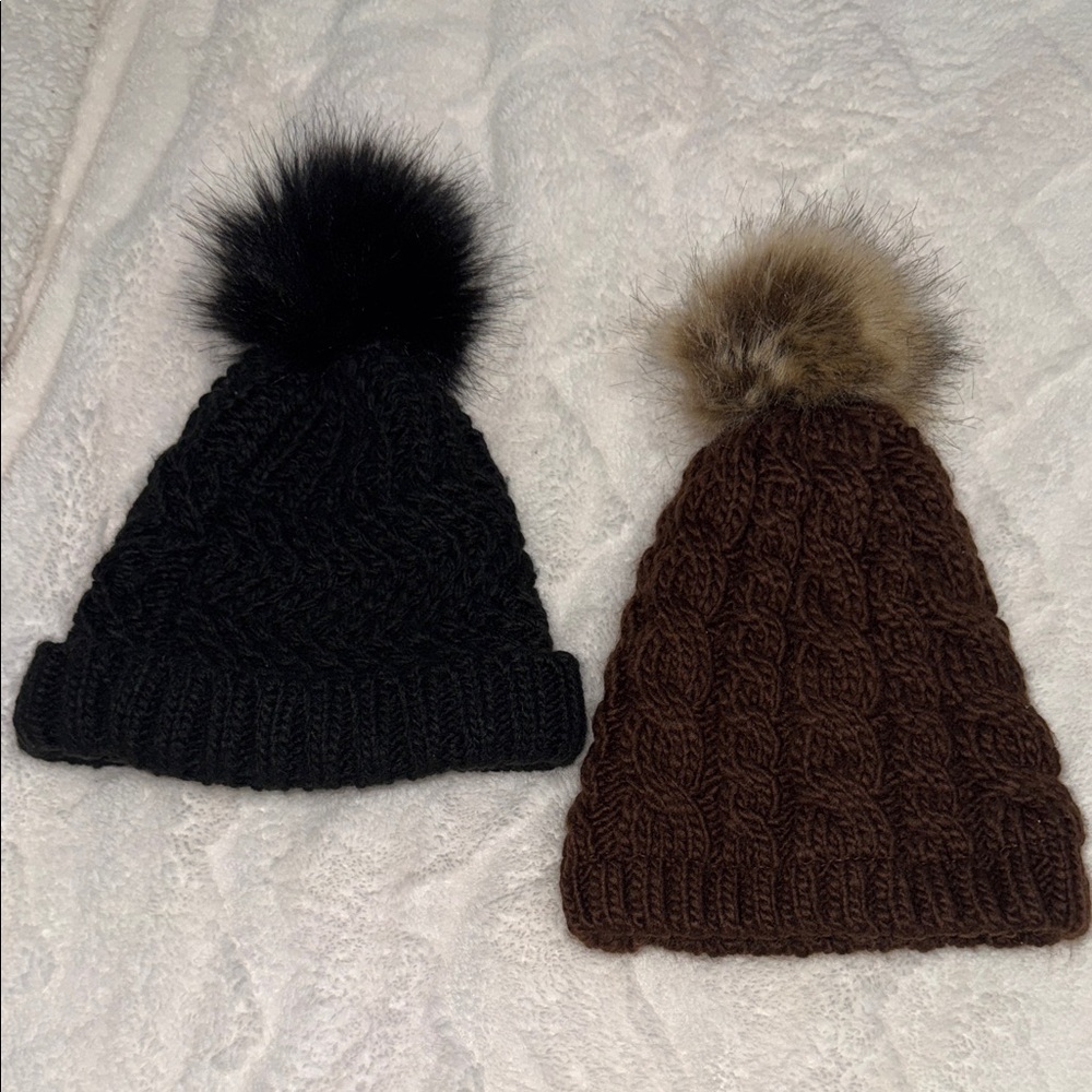 West Loop Black and Brown Kids Pom-Pom Hats